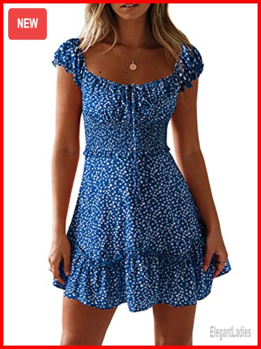 Women's Floral Sundress with Ruffle Sleeves Sweetheart Neck Mini Dress